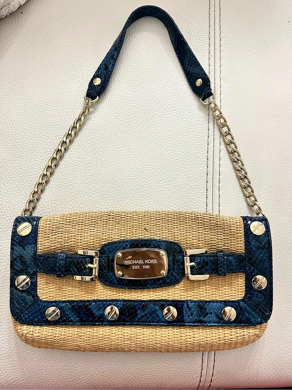 Michael Kors Blue & Tan Shoulder Bag Like New